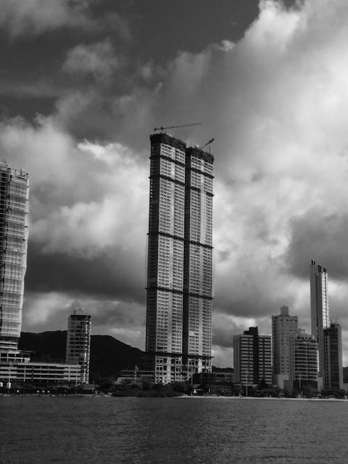 Grayscale Photo of High Rise Building