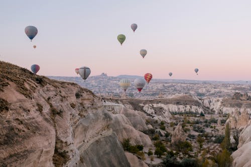 Free Flying Hot Air Balloons in the Sky Stock Photo