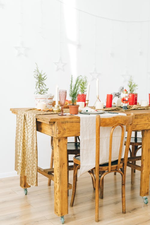 Brown Wooden Table With Wheels