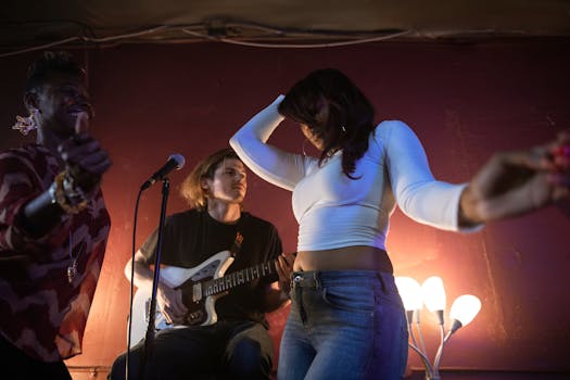 A vibrant nightlife scene with diverse adults enjoying music and dancing.