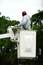 A Person Wearing a Harness while on a Bucket Truck