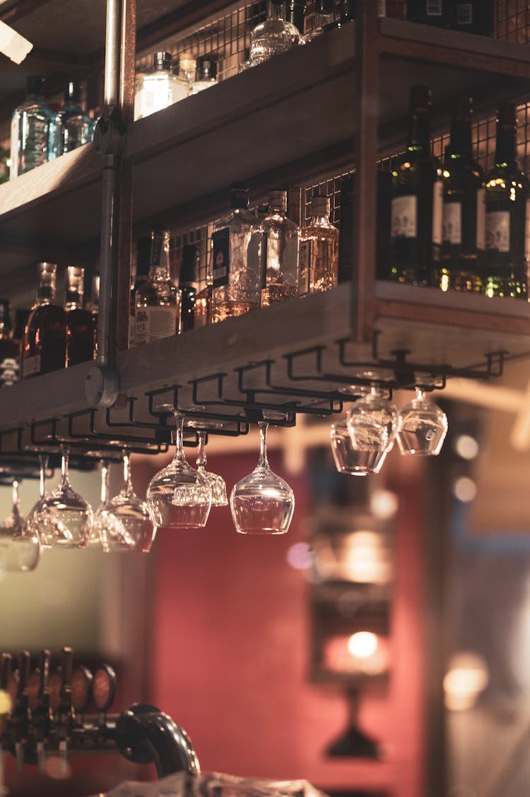 Hanging Clear Wine Glasses On The Rack