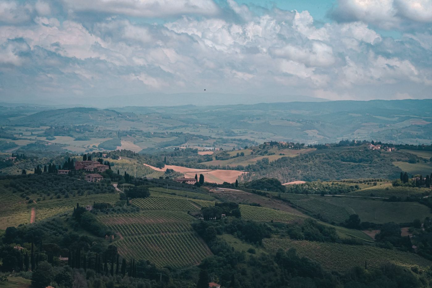 Tuscan countryside with cypress trees and rolling hills
