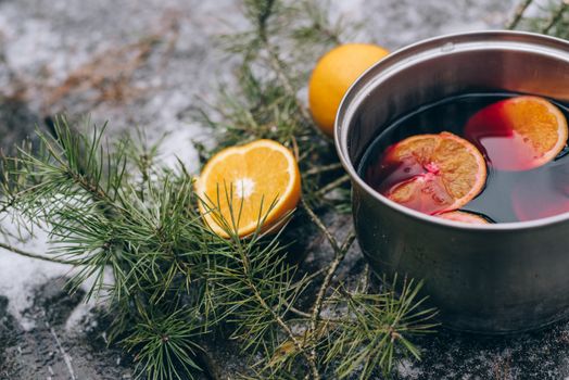 Colored Liquid with Sliced Oranges