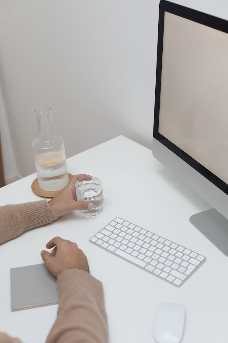 Crop Person With Glass And Computer