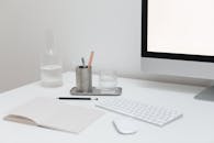 Workplace with gadgets and office supplies