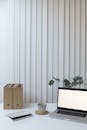Creative workplace in minimal style in office