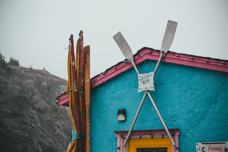 Colorful Building With Oars In Snow