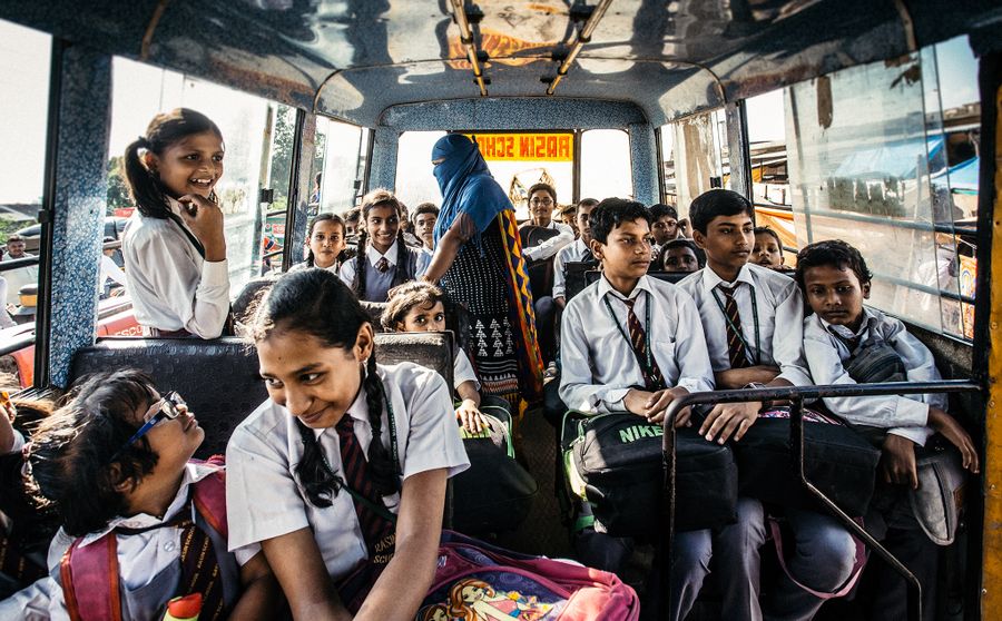 Indian school children travelling together