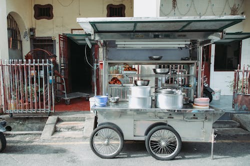 Metal food cart on street