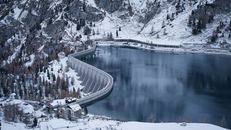Fedaia Lake in Italy During Winter