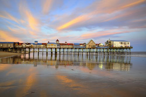 Houses on a Wooden Pier at the Coast