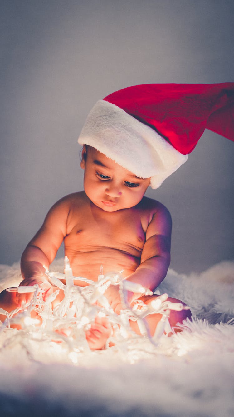 Cute Naked Black Baby In Santa Hat