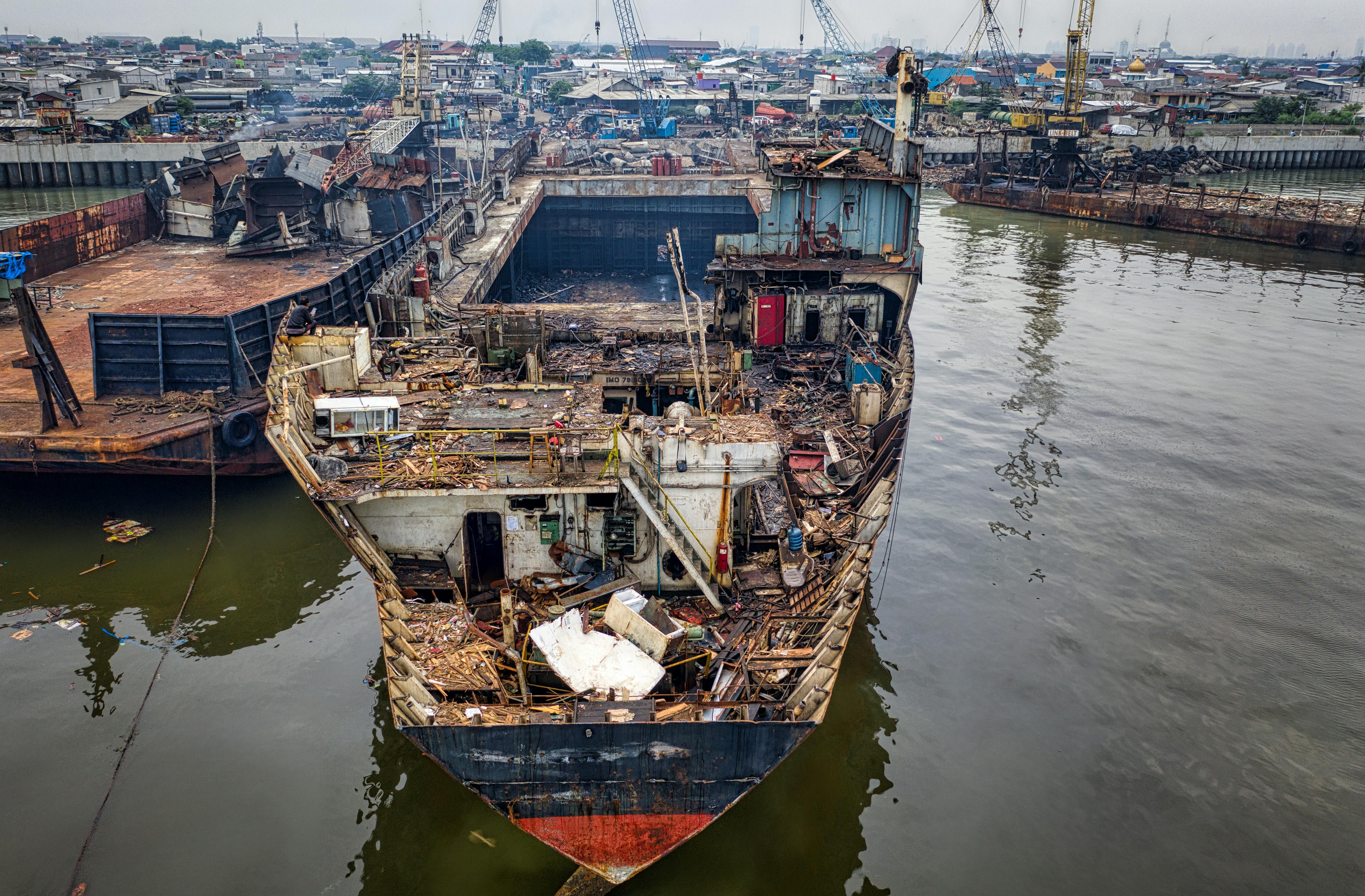 old abandoned vessel in aged port