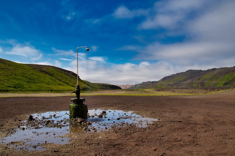 Outdoor Geothermal Krafla Shower In Iceland 