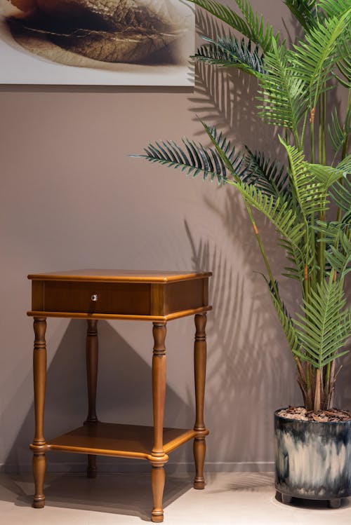 Mesa De Madera Marrón Con Planta Verde