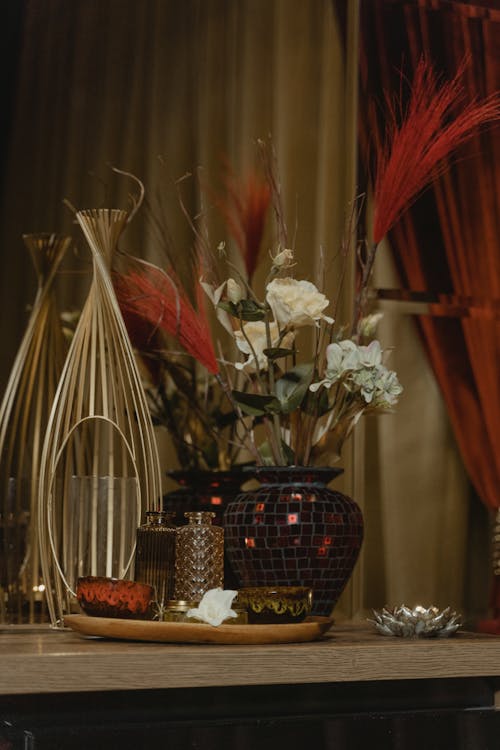 White Flowers in Clear Glass Vase