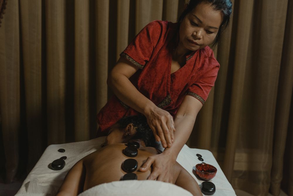 Hot stone massage setup