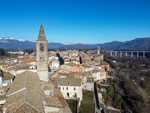 Medieval fortress town on hilly terrain