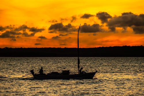 Motorboat at Sea during Golden Hour