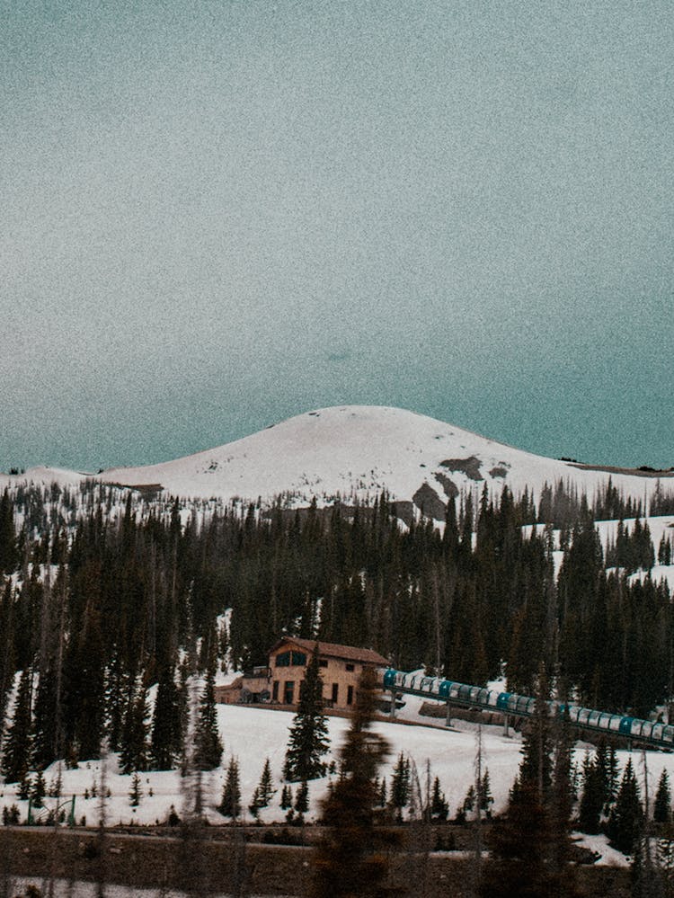 A Wooden Building Between Coniferous Trees In Mountains In Colorado Springs, Colorado, United States 