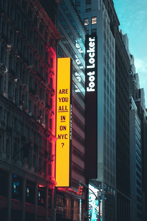 Illuminated Sign on the Side of a Building in New York City, New York, United States 