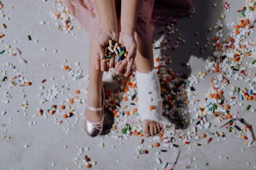 Person in White Socks With White Flowers on Feet
