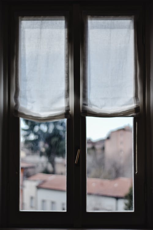 Free White Curtains on Window Stock Photo