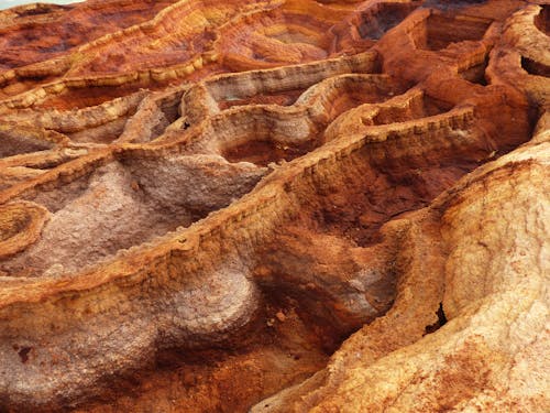 Rough sandstone formations on sunny day