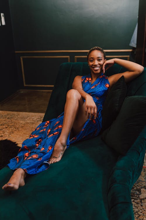 Free Photo Of Woman Laying On A Suede Couch  Stock Photo