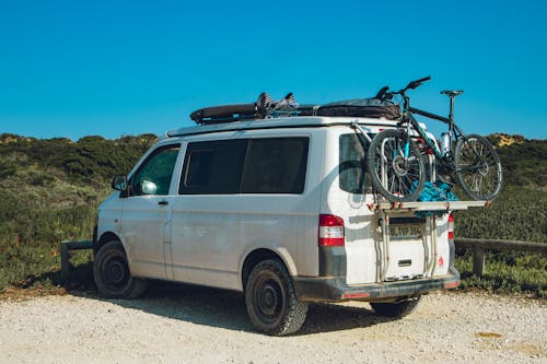 White Van Parked on Mountain Area