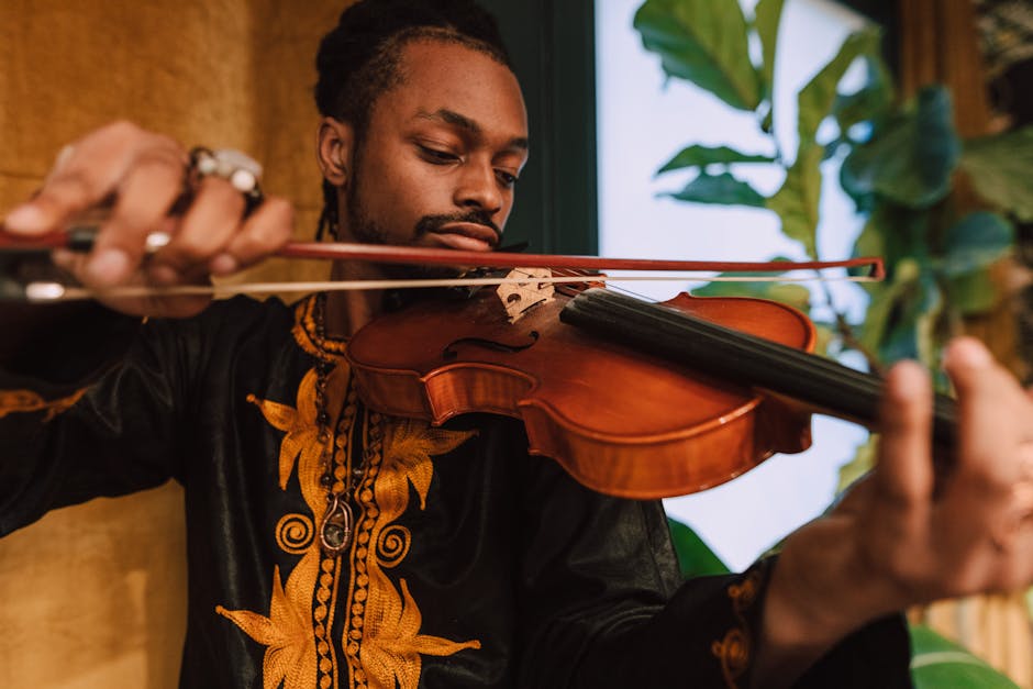 Close-Up Shot of a Man Playing Violin