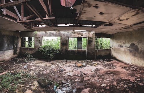 Abandoned House With Damaged Ceiling 