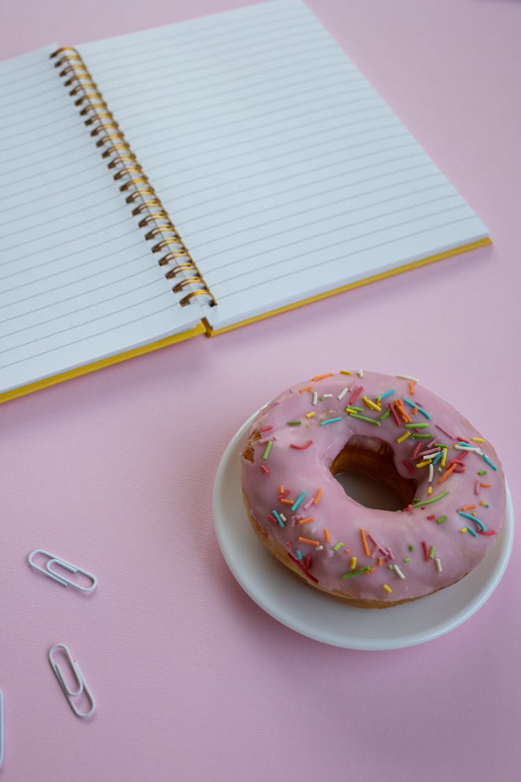 Doughnut On White Ceramic Plate