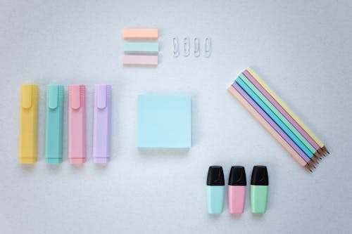 Colorful Stationery Materials on a Surface