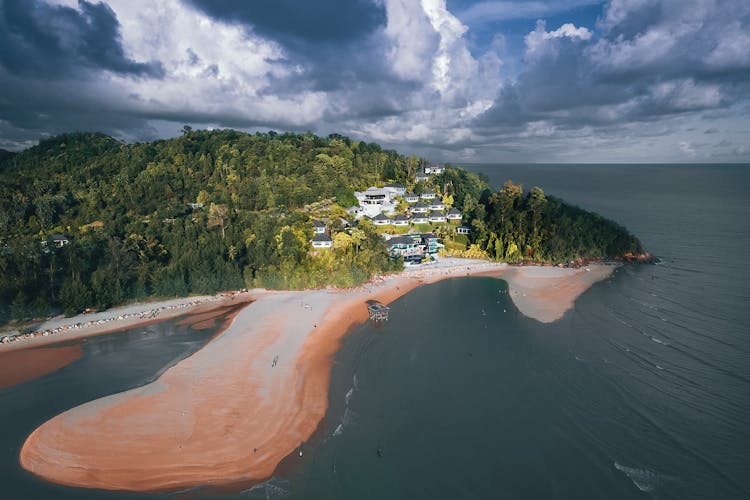 Sandbar On Small Island At Sea