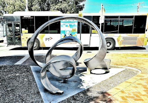 Free stock photo of bus, city art, metal art