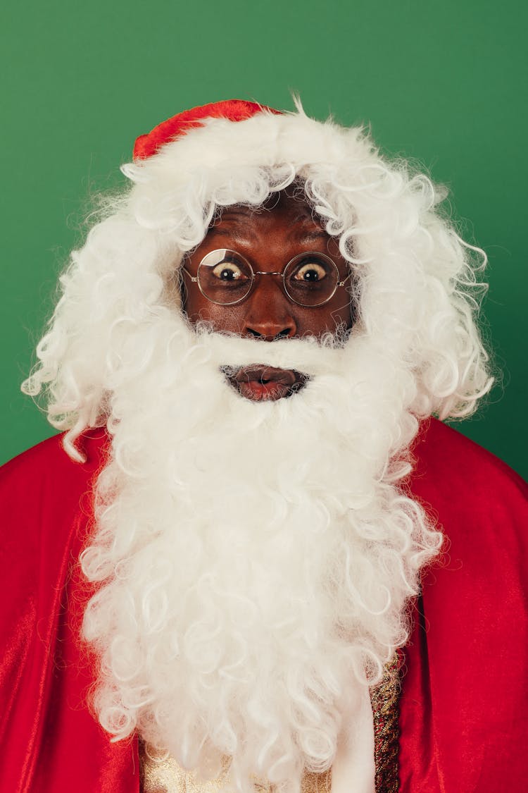 Surprised Man In Santa Outfit 