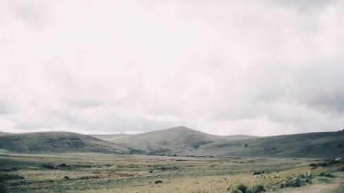 Free Amazing landscape of hills and dry grassy meadow located in rural area under dramatic gray sky Stock Photo