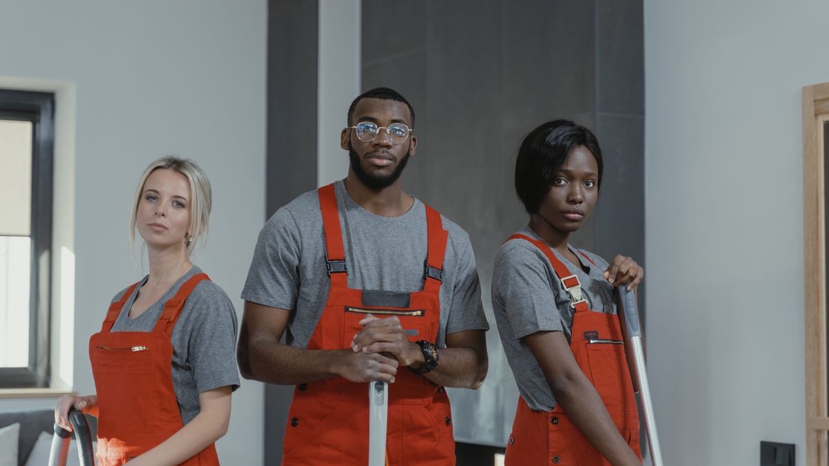 Cleaning team together