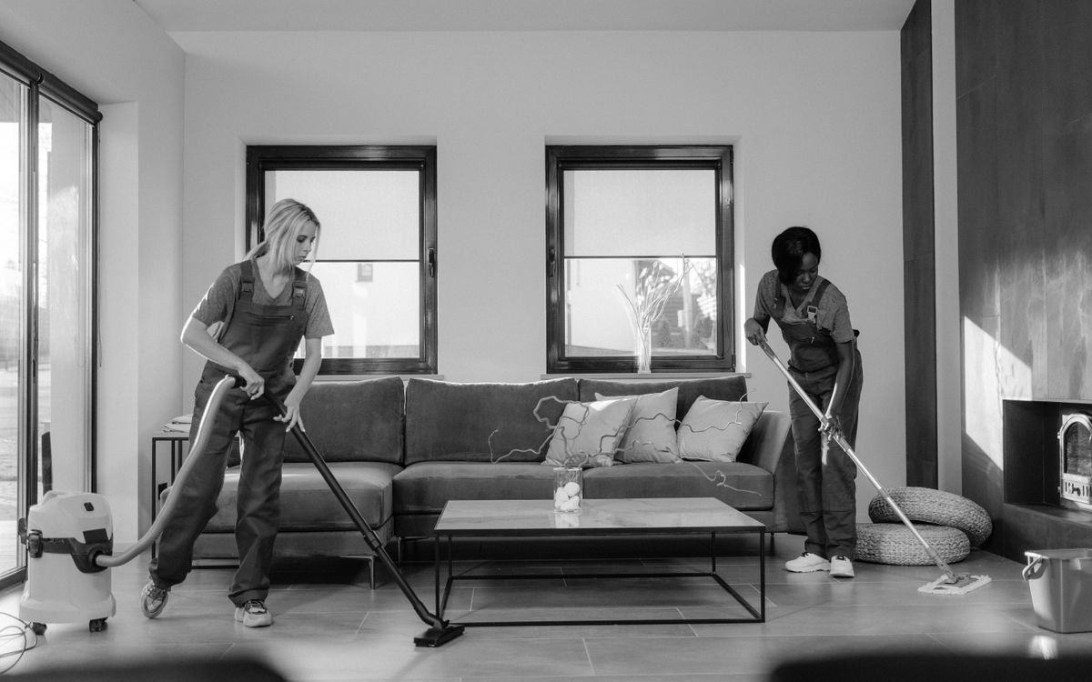 Professional cleaner working inside a home