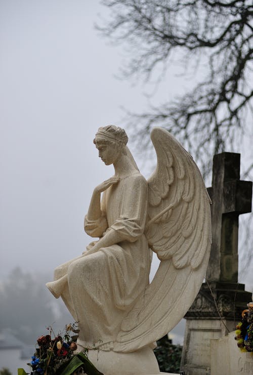 Close-up of Angel Statue at Cemetery