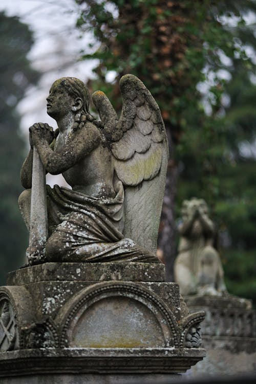 Antique Angel Statue in a Cemetery 