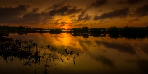 Beautiful Sunset over Calm Lake