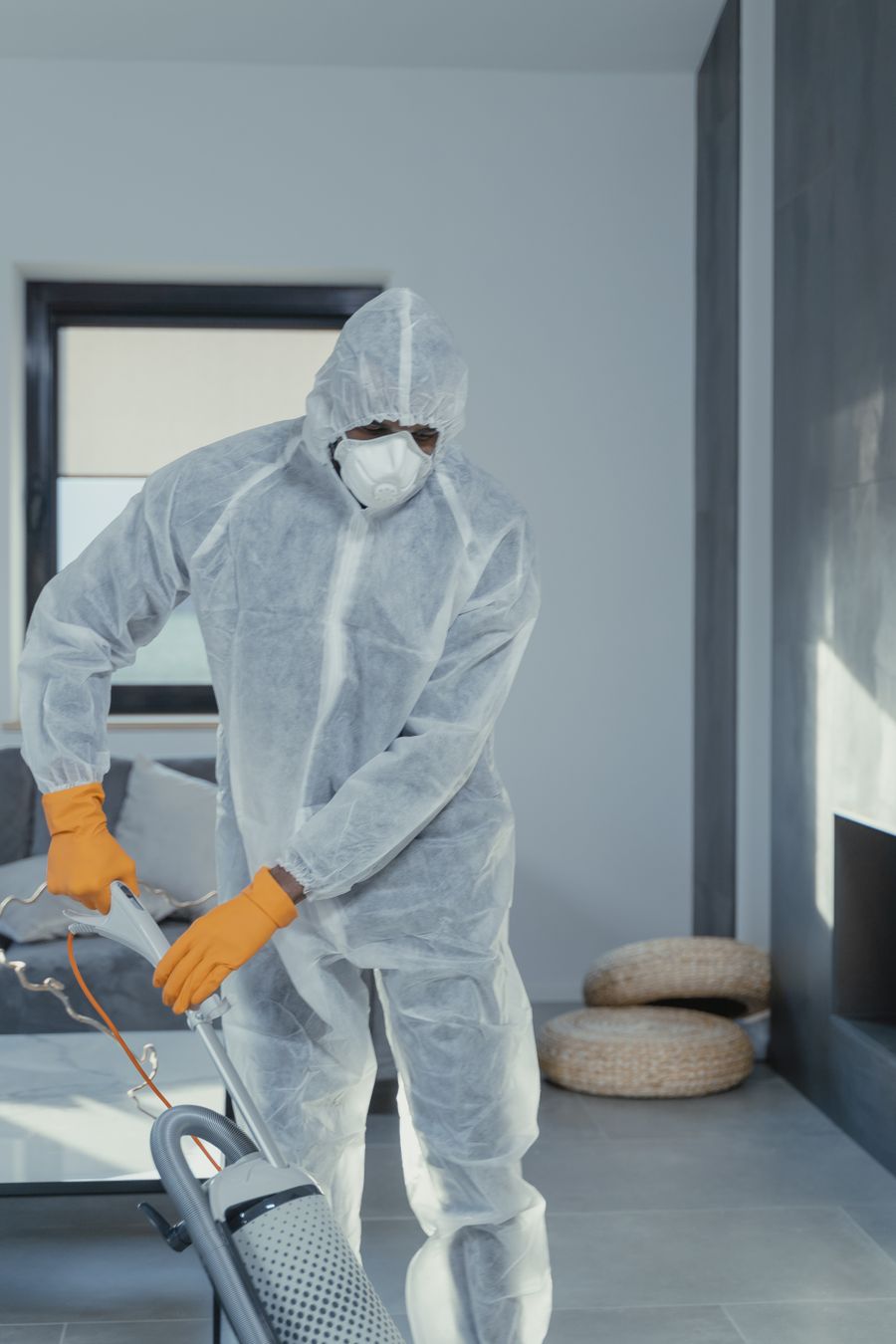 Professional cleaner steam cleaning a carpet