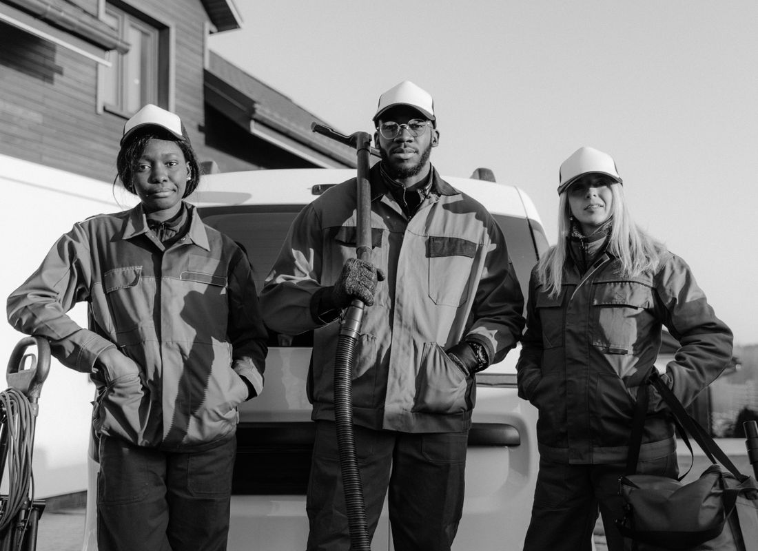 Cleaning crew arriving at a job with equipment
