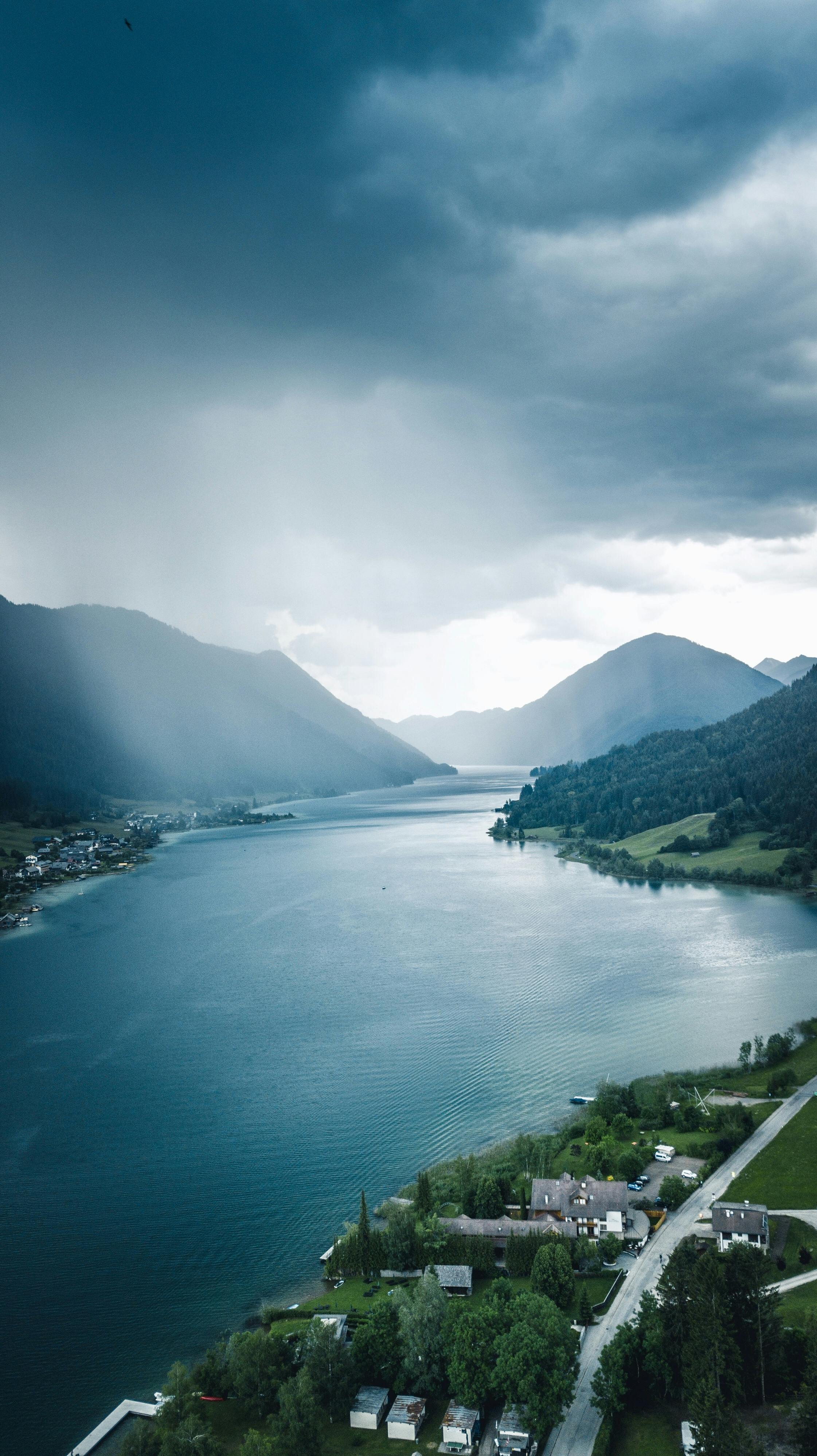 sea landscape mountains houses