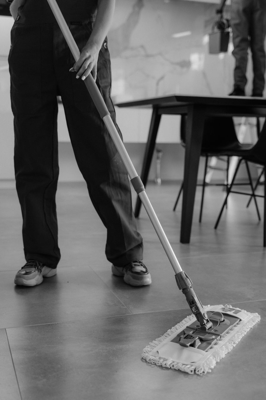 Mopping a commercial tiled floor