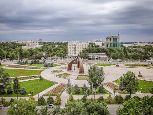 City Park with Monument in the Center 