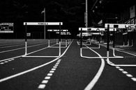Grayscale Photo of Basketball Court